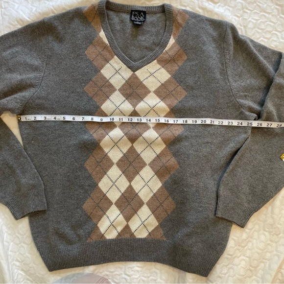 Joseph A. Bank Lambswool Blend V-Neck Argyle Gray Men’s Sweater XL Warm Cozy - Picture 4 of 6